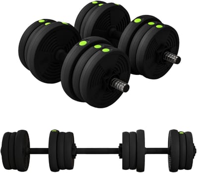 Hantelset - 20 kg - 2-in-1 Lang- en Kurzhantel - Antislip Bodembeschermend - Metaal - Zwart Groen