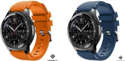 Strap-it Bundel van 2 Siliconen Banden - Geschikt voor Samsung Galaxy Watch 46mm - Horlogeband / Polsband / Armband / Sportarmband - Siliconen Armband - Waterbestendig & zweetbestendig - Flexibel & comfortabel - Donkerblauw & Oranje