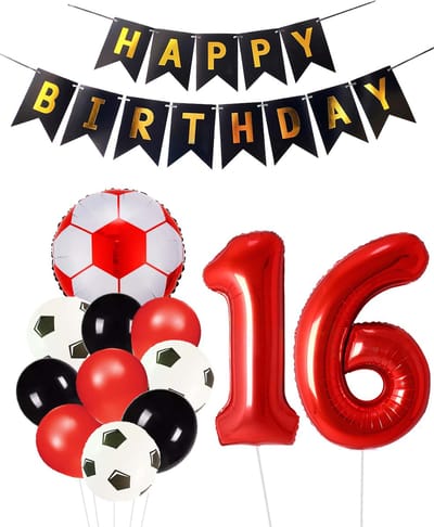 Cijfer Ballon 16 | Snoes Champions Voetbal Plus - Ballonnen Pakket | Rood en Zwart
