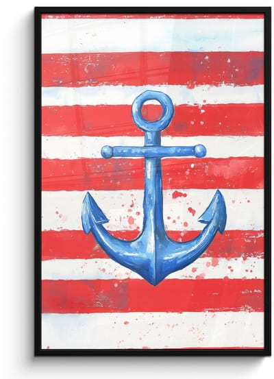 Poster in lijst - Fotolijst 80x120 cm - Posters - Anker - Verfspatten - Rood - Blauw - Posterlijst zwart - Decoratie - Wanddecoratie woonkamer - Muurdecoratie slaapkamer