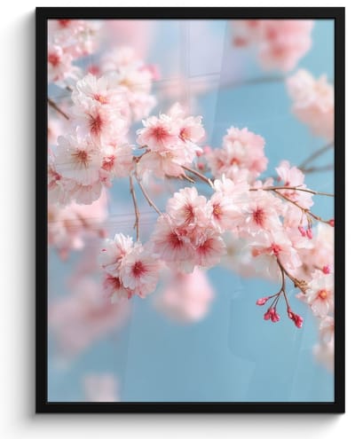 Poster in lijst - Fotolijst 60x80 cm - Posters - Takken - Bloesems - Roze - Posterlijst zwart - Decoratie - Wanddecoratie woonkamer - Muurdecoratie slaapkamer
