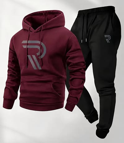 Trainingspak heren – hoodie heren – sportkleding heren – katoen – tracksuit heren met modern R-design – Bordeaux – S