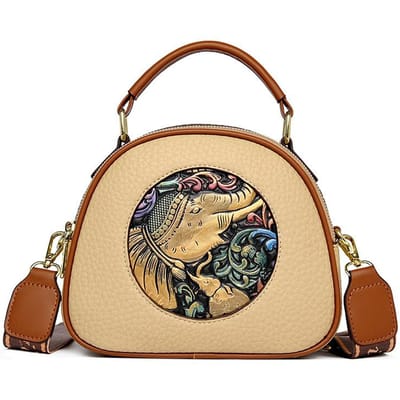Tas voor Dames Zacht Leer Handgedragen Kleine Ronde Tas, Nieuwe Casual en Veelzijdige Onafhankelijke Drie-laags Enkele schouder Crossbody Tas beige