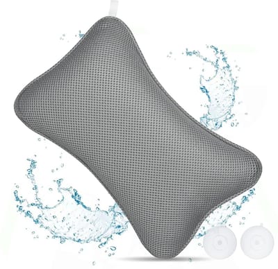 Dailygoods - Flintronic Badkussen, luxe badkussen voor hoofd-, nek-, schouder- en rugsteun, ergonomisch ademend mesh-spa-badkussen, past op alle badkuipen (donkergrijs)