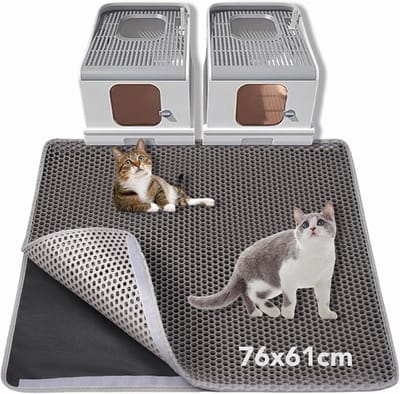 Famanu – Kattenbakmat - grijs - 58 x 43 cm - waterdichte onderlegger voor kattenbak - kattenmat beschermt de vloer tegen kattenbakvulling - mat kattenbak (58 x 43 cm)