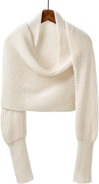 Dikke Gebreide Sjaal met Mouwen – Dames Wintersjaal - Omslagsjaal, Zachte Warme Vest Sjaal voor Schouder- en Halsbescherming - Beige