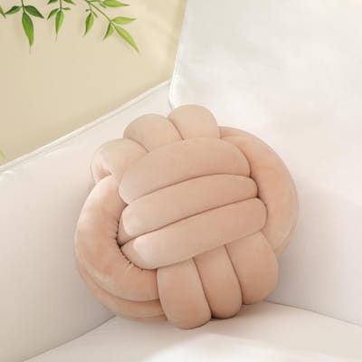 Sierkussen met knopen - Rond kussen - Woondecoratie - Handgemaakt - 27 cm - Beige