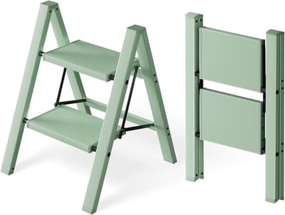 Trapladder 2 treden - Opstapkruk inklapbaar - Veilig klussen - Anti-slip treden - 150 kg capaciteit - Lichtgroen