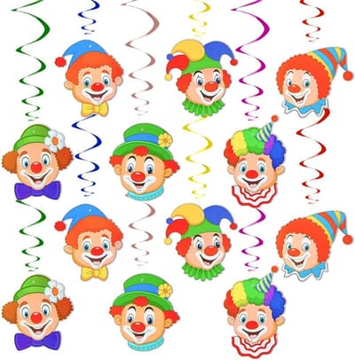 Clown garland 12 stuks - kleurrijke spiraalversiering - PVC materiaal - vrolijke decoratie voor feesten - ShopVlot