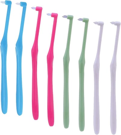 Interspace Tandenborstels - Enkele getuft borstels - Tandheelkundige reiniging - Zachte trim - 8 stuks - Mix van kleuren