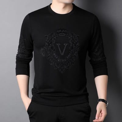 Nieuw Heren T-shirt met lange mouwen Poloshirt Casual Trend Papa's Lente Ronde Hals Effen Kleur Shirt XL black