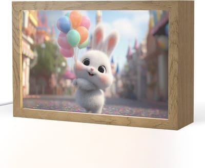 Nachtlampje 30x20 cm - Kinder lampje - Konijn - Ballonnen - Gekleurd - Confetti - Tafellamp kinderkamer - Slaapkamer lamp - Bedlamp kinderen - Kinderlampje stopcontact - Wandlamp babykamer - Nachtlampjes