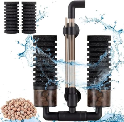 Dubbele sponsfilter voor aquarium tot 55 gallons - Biochemische filtratie, zuurstofverhoging en cyclusondersteuning voor vissen