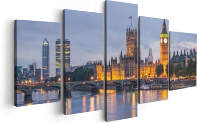Artaza Canvas Schilderij Vijfluik London Big Ben en Westminster Brug - 100x50 - Foto Op Canvas - Canvas Print
