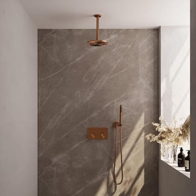 Brauer Copper Carving Thermostatische Regendoucheset Inbouw - Hoofddouche 20 cm - Met Drukknoppen - Handdouche Staaf - Doucheslang - Wandaansluitbocht