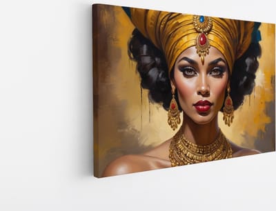 Saammp Canvas Schilderij - Afrikaanse Vrouw - abstract - Goud - Sieraden - 30x20 - Foto op canvas - Wanddecoratie - Muurdecoratie Woonkamer - Slaapkamer decoratie - Canvas Print