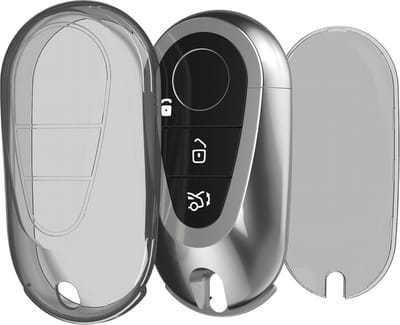kwmobile autosleutel hoesje geschikt voor Mercedes Benz 3-knops autosleutel smart - Autosleutel behuizing van TPU - Transparant in zwart / transparant