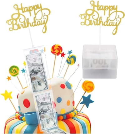 Birthday Cake Money Box, Reusable Money Box with 20 Transparent Pockets for Birthday Party Accessories, Surprise Gift