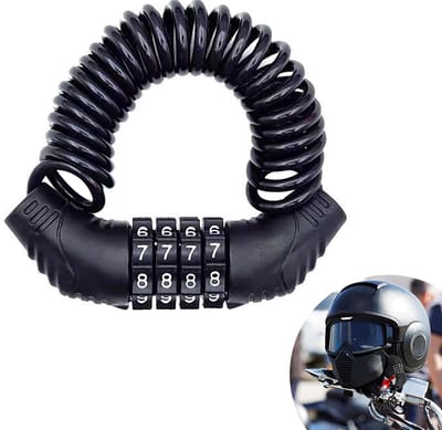 Motorhelm slot-fietsslot met cijfercode-uitrekbare ketting 59 inch-universeel voor fiets-koffer-wandelwagen-scooter-zwart