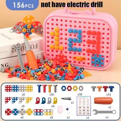 Kinderspeelgoed Gereedschapset Elektrische Boor Schroef Moer 3D Puzzels Speelgoed Doen alsof Betrokkenheid Met Reparatiekist Boren Montage Leergericht