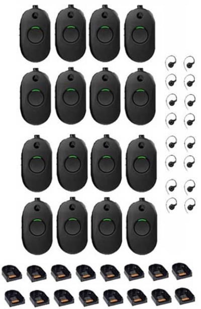 Set van 16 Motorola CLP446E Mini Portofoons met oortje en tafelladers