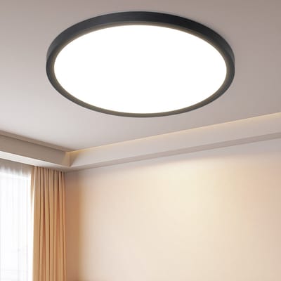 NETTLIFE Plafondlamp LED - Zwart - modern - 30cm - rond - 3000 K Warm wit Licht - 24 W Woonkamerlamp - IP44 Waterdicht - Platte Plafondlamp - voor Slaapkamer | Keuken | Gang
