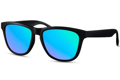 6314 Solo-Solis Zonnebril | Hipster & Vintage Zonnebril | Retro & Classic Bril | Festival Bril | Carnavalsbril | Unisex Zonnebril | Zonnebril Dames & Heren | Blauw Gespiegeld | Mat Zwart Montuur | Trendy Party & Outdoor Bril + brillen sleeve & doek
