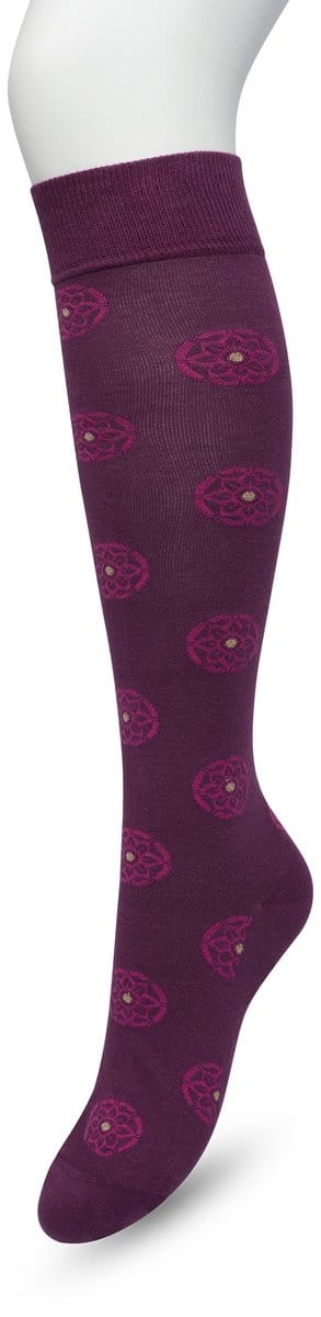 Bonnie Doon Dames Bloemen Kniekousen Donker Paars maat 36/42 - Knie Kousen - Gebloemd Patroon - Bloemen Print - Uitstekend draagcomfort - Mini Mandala Knee High - Kniesokken - Zakt niet af - OEKO-TEX - Crushed Violets - BP221702.192