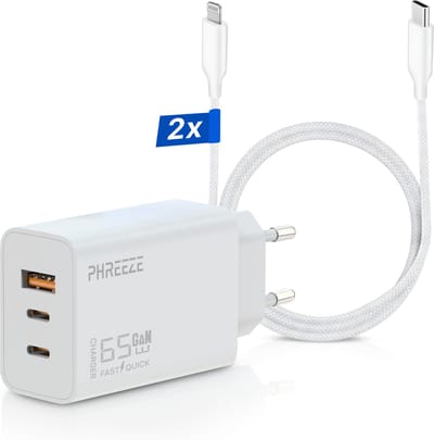 Usb C adapter geschikt voor iPhone / iPad + Lightning oplader kabel 2m - 65w snellader usb C 3 poorten - Oplaadkabel geschikt voor iPhone 14 13 12 11 8 7 SE X