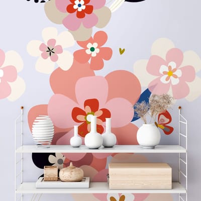 Fotobehang Profhome 392081-GU vliesbehang hardvinyl warmdruk in reliëf glad met bloemen patroon mat roze lila zwart beige 1,59 m x 2,8 m