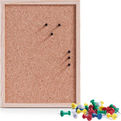 Prikbord incl. 25x punaises - 30 x 40 cm - gekleurd - kurk