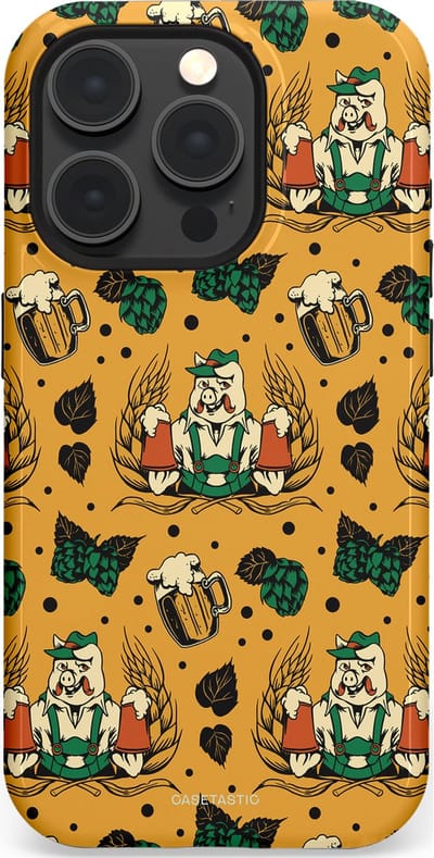 Casetastic hoesje geschikt voor Apple iPhone 15 Pro - MagSafe - Dubbellaagse bescherming - Oktoberpret - Fashion Case - Goud Taupe Donkergroen Donkergrijs