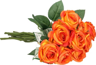 Top Art Kunstbloemen boeket roos Nina - 10x - oranje - 27 cm - kunststof steel - decoratie bloemen
