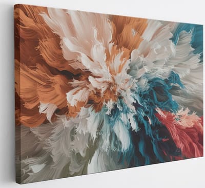 Saammp Canvas Schilderij - Explosie van oranje - blauw - Abstract - 30x20 - Foto op canvas - Wanddecoratie - Muurdecoratie Woonkamer - Slaapkamer decoratie - Canvas Print