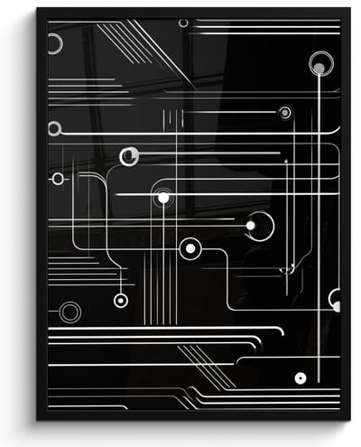 Poster in lijst - Fotolijst 50x70 cm - Posters - Gaming - Abstract - Lijnen - Rondjes - Zwart - Posterlijst zwart - Decoratie - Wanddecoratie woonkamer - Muurdecoratie slaapkamer