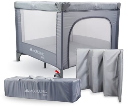Mobiclinic Sleepland - Reisbedje - Wieg - Opvouwbaar - Draagbaar - Met matras - Wielen met rem - Baby bed - Grijs