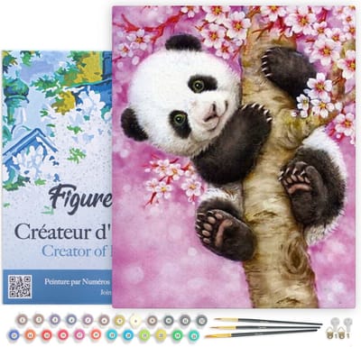 Figured'Art Schilderen op Nummer Volwassenen met lijst - Baby Panda - Handwerk acrylverf Kit DIY Compleet - 40x50cm Canvas al ingelijst