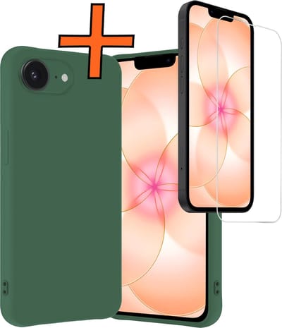 Hoes - Met Screenprotector - Geschikt voor Apple iPhone 17e - Sterk & Shockproof - Back Cover - Siliconen Case - Telefoon Hoes - Donkergroen