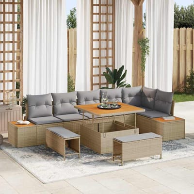 vidaXL - Tuinbank - Set - 9 - st - 8-Aantal - zitplaatsen - Beige - Poly - rattan