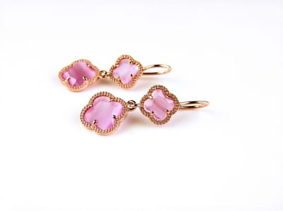 model Double Fiori klein oorringen in zilver roze verguld roos
