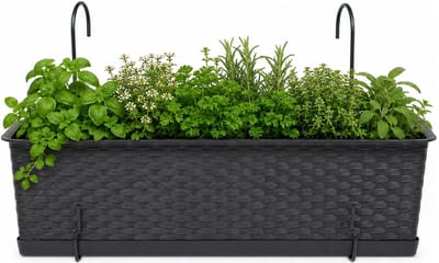 Prosperplast plantenbak Buster - donkerbruin - rechthoek - met twee ophangbeugels - 40 x 17 x 15 cm - kunststof - bloembakken - potten