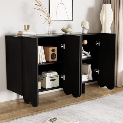 MODENUIT Dressoir - 4 Deuren Met Druppelreliëf En Binnenplanken - Voor Woonkamer - MDF - 120x37,5x80,8 Cm - Zwart