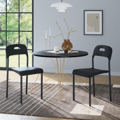 Kunststof Eetkamerstoel Set Van 2 - 40x45x76cm - Tuinstoel Stapelbaar - Waterdicht Vlekbestendig - Sterke Poten - Binnen en Buiten - Ruimtebesparend - Voor Eetkamer Tuin - Zwart