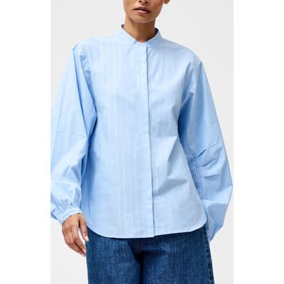 French Connection Annesy Stripe Cut Out Shirt Blue Size: 14 | Long-Sleeved Tops Outlet | Dames | Blauw
