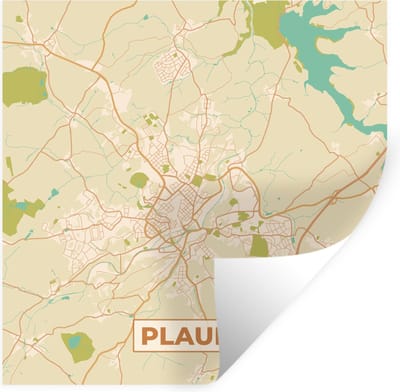 Muurstickers - Sticker Folie - Plattegrond - Plauen - Kaart - Vintage - Stadskaart - 100x100 cm - Plakfolie - Muurstickers Kinderkamer - Zelfklevend Behang XXL - Zelfklevend behangpapier - Stickerfolie