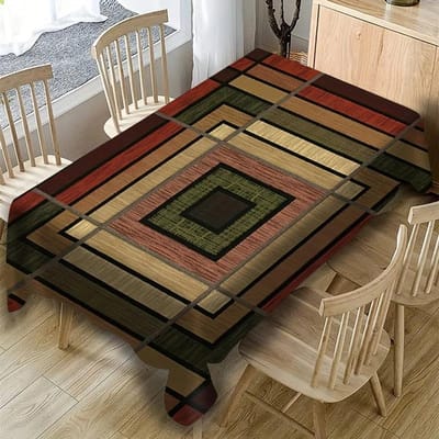 Kleurrijk Houtnerf Rechthoekig Tafelkleed Feestdecoratie Wasbaar Retro Geometrisch Tafelkleden Keuken Eettafel Decor 100x145cm brown