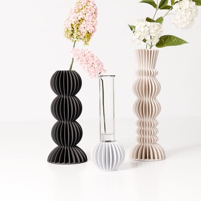 Fleuriek - Set van 3 kleine vazen voor bloemen of droogbloemen - Zwart, beige, wit - Decoratieve stekvaasjes met glazen buisjes