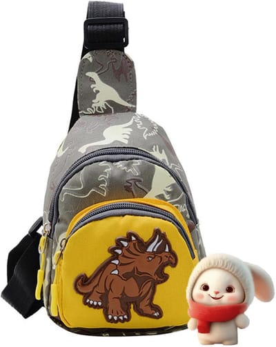Kinder Schoudertas - Dino Crossbody Tas - Avontuurlijke Uitjes - Lichtgewicht Nylon Materiaal - 13 x 7 x 18 cm
