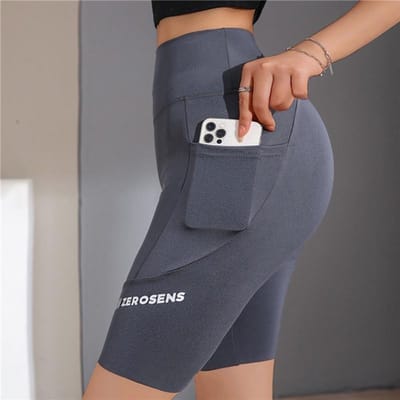 Pantalons de Yoga pour femmes taille haute Fitness cinquième pantalon dames poche Sport Leggings L gris