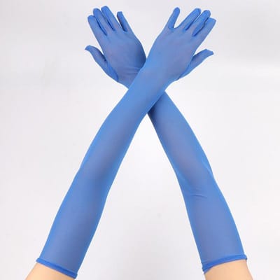 Gants Longs Transparents en Dentelle et Maille Sexy Fines pour Femmes 55cm Uni Haute Élasticité Respirants Conduite Étiquette Opéra Protection Solaire 55cm gray
